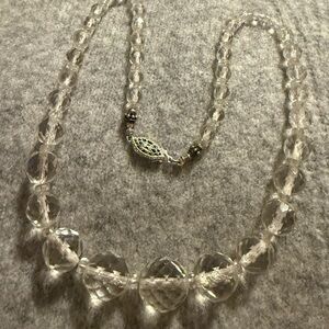 Elegant  Sterling Silver Round Clear Beaded Necklace + bonus acrylic clear brace